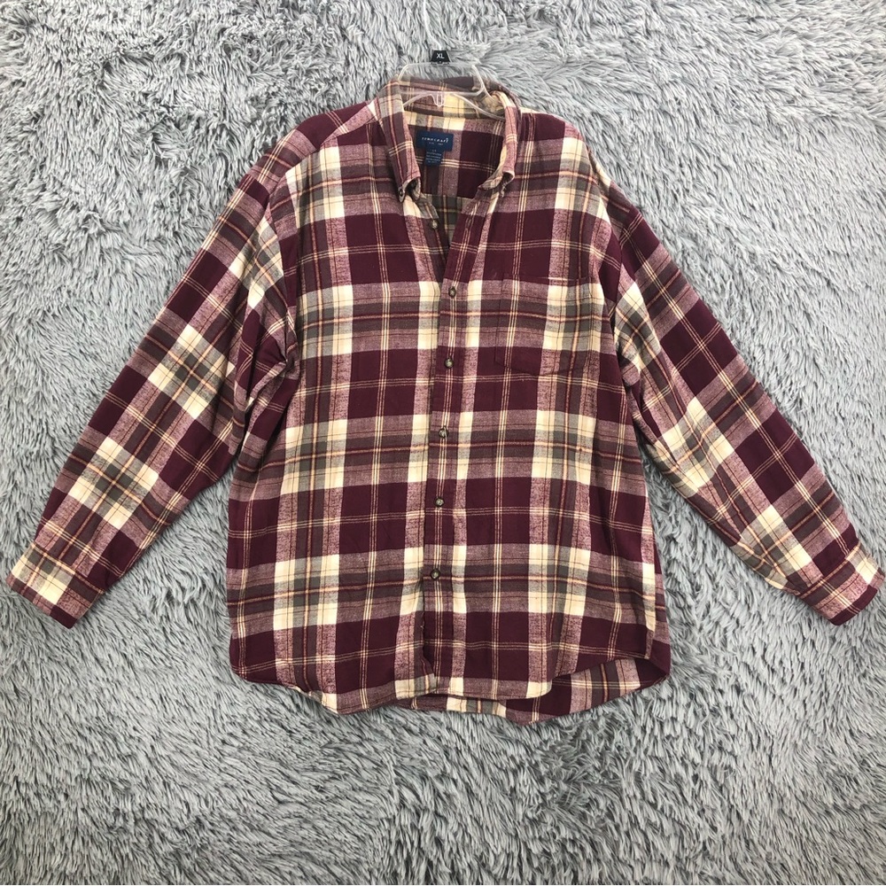 Towncraft Shirt Vintage Mens Large Plaid Checkered Flannel Button Down